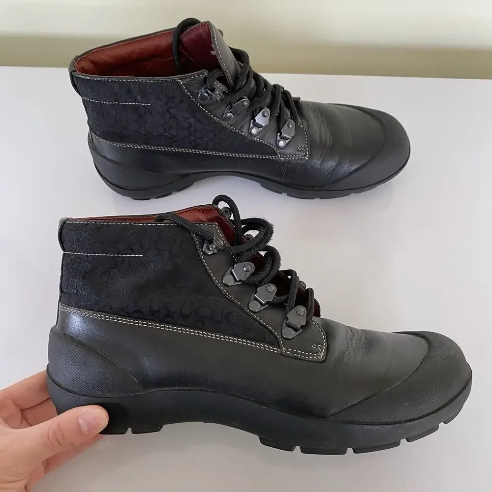 Coach Black Leather Lace-Up Ankle Boots